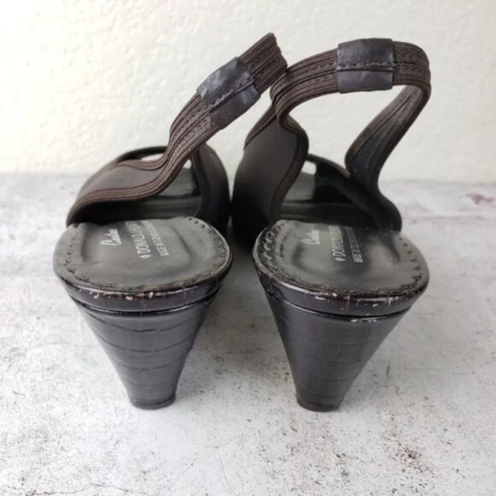 Donald J Pliner Couture Rasy Peep Toe Slingback Canvas Tortoise Wedge Sandal 10M